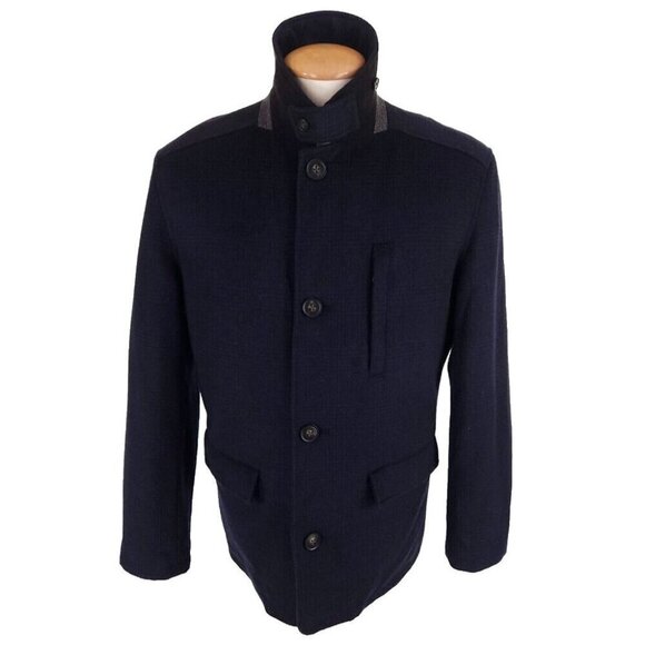 Hart Schaffner Marx Forrester Wool Blend Coat M Mens Navy Plaid - Picture 4 of 14